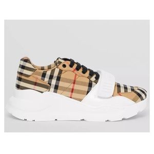 BURBERRY REGIS VINTAGE CHECK PLATFORM SNEAKERS BEIGE SIZE 37 NEW